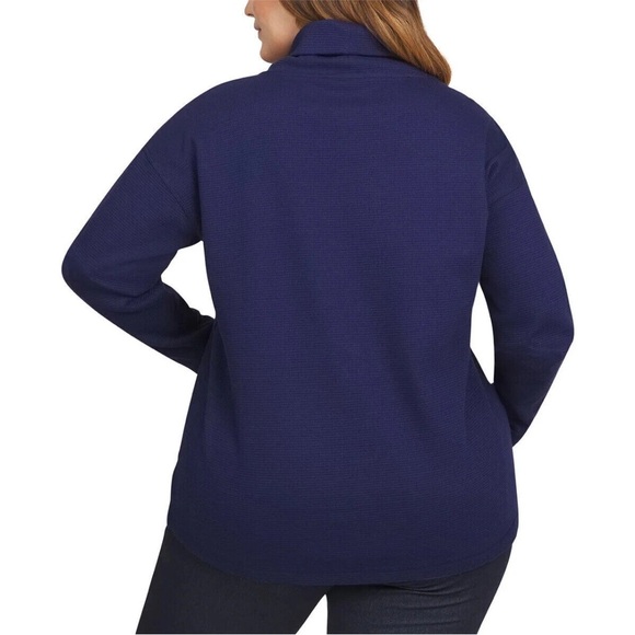 Lands’ End Women's waffle Navy Turtleneck Sweater - Picture 3 of 11